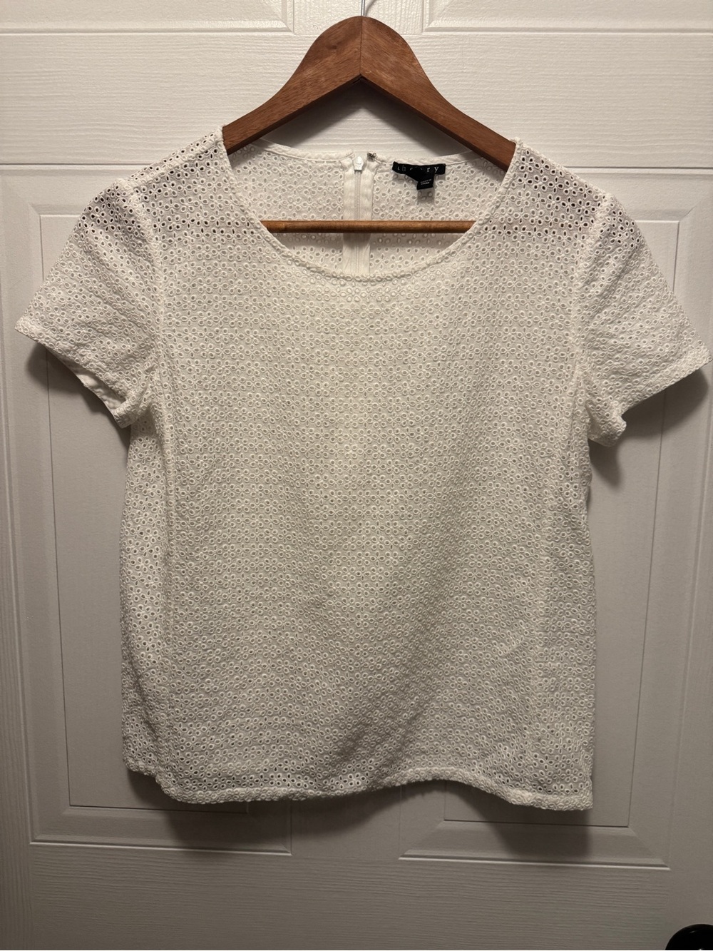 Theory White Eyelet Short Sleeve Blouse